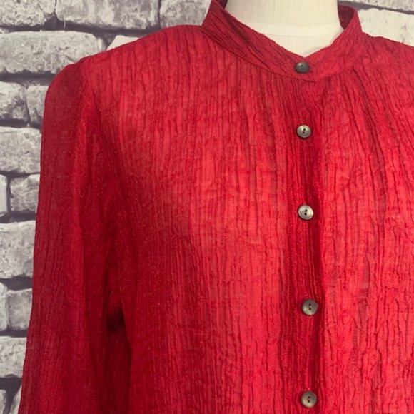 J. Jill Red Button Down Semi Sheer Blouse Size L - Picture 2 of 9